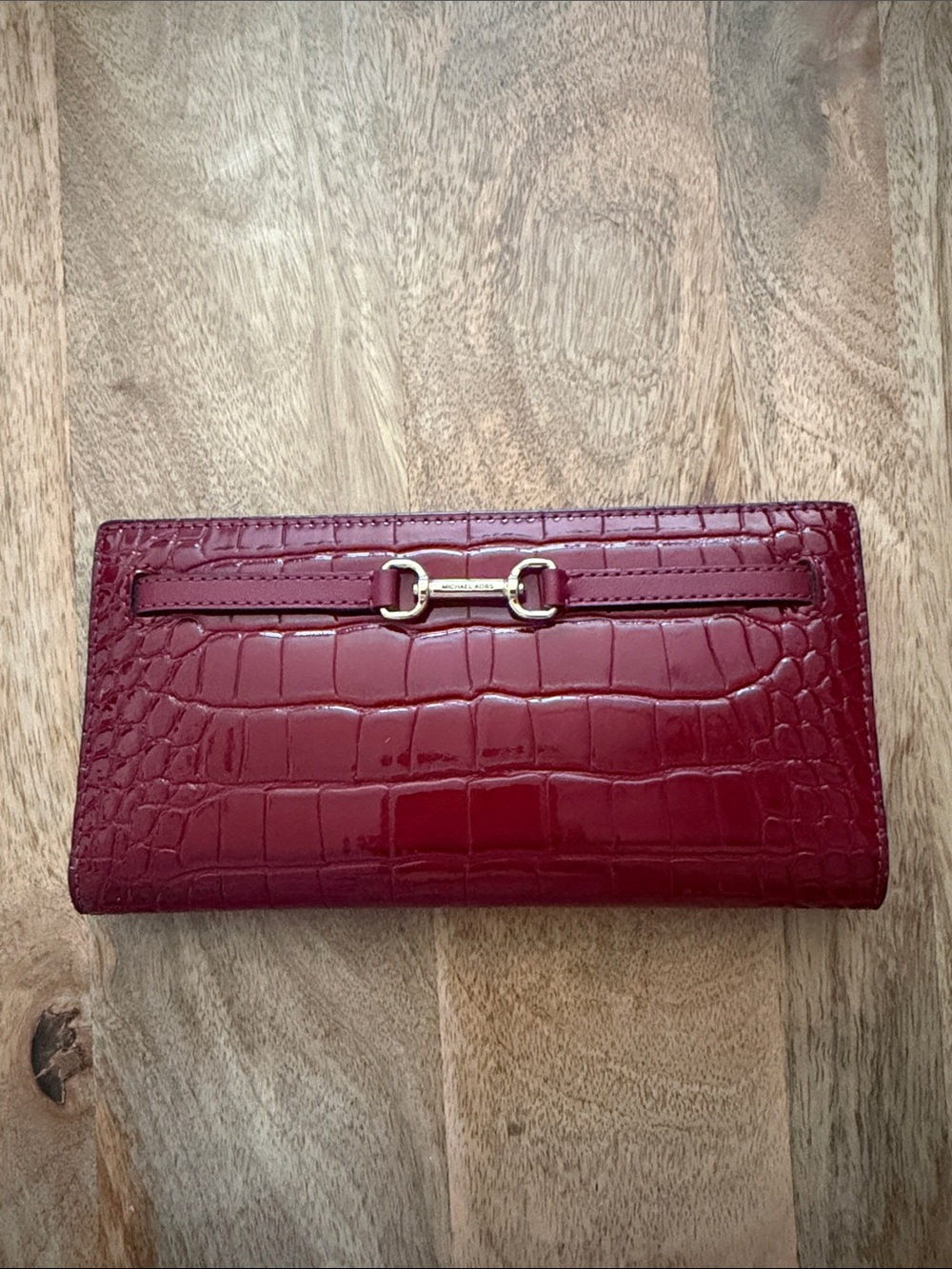 Michael Kors Red Croc-Embossed Continental Wallet with Gold Hardware